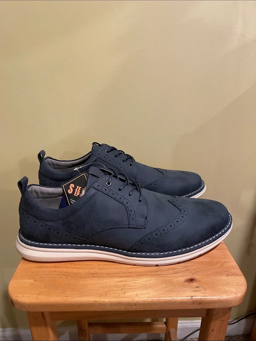 Men’s Navy Faux Suede Oxford Shoes | Wingtip Brogue | Business Casual SZ 15